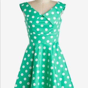 Modcloth Ixia Mint Green Polka Dot Dress